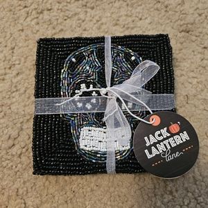 Halloween coaster set of 4 skull beaded drink glass coasters